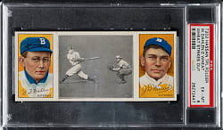 1912 T202 Hassan Triple Folder "Wheat Strikes Out" Zack Wheat/Dahlen PSA EX-MT 6