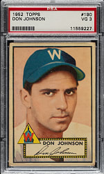 1952 Topps #190 Don Johnson PSA VG 3 - "Canadian" Gray Back