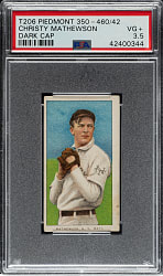 1909-1911 T206 White Border Christy Mathewson Dark Cap PSA VG+ 3.5 - Piedmont "Factory 42" Back