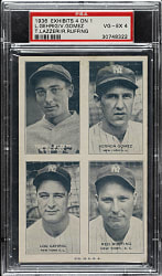 1936 Exhibits 4-on-1 with Lou Gehrig, Tony Lazzeri, Vernon Gomez, and Red Ruffing PSA VG-EX 4