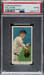 1909-1911 T206 White Border Hal Chase Throwing Dark Cap PSA GOOD 2 - Polar Bear Back