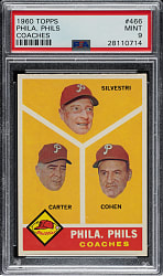 1960 Topps #466 Philadelphia Phillies Coaches PSA MINT 9