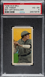 1909-1911 T206 White Border Joe Tinker Bat Off Shoulder PSA VG-EX 4 - Old Mill Back