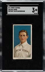 1909-1911 T206 White Border Hal Chase Portrait Blue Background SGC VG 3