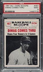 1961 Nu-Card "Baseball Scoops" #467 Joe DiMaggio Comes Through PSA MINT 9