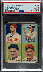1935 R321 Goudey "4-in-1" Burleigh Grimes/Chuck Klein/Kiki Cuyler/English PSA VG 3 (MK)