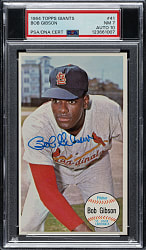 Signed 1964 Topps Giants #41 Bob Gibson PSA NM 7 with GEM MINT 10 Signature