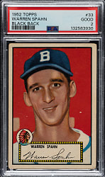 1952 Topps #33 Warren Spahn Black Back PSA GOOD 2