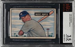 Lot # 7: 1951 Bowman #253 Mickey Mantle Rookie BVG VG+ 3.5