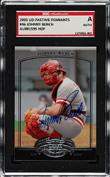 Signed 2005 Upper Deck Past Time Pennants #46 Johnny Bench - SGC