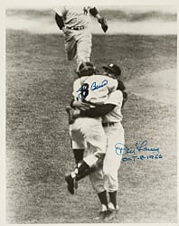 Yogi Berra and Don Larsen Dual-Signed Photograph with Perfect Game Date Inscription