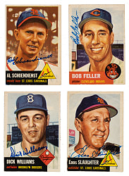 Signed 1953 Topps Collection (9) Including Bob Feller, Red Schoendienst, and Enos Slaughter