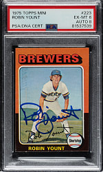 Signed 1975 Topps Mini #223 Robin Yount Rookie PSA EX-MT 6 with NM-MT 8 Signature