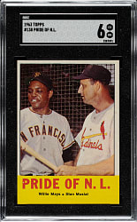 1963 Topps #138 Pride of N.L. with Willie Mays and Stan Musial SGC EX/NM 6