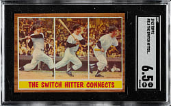 1962 Topps #318 The Switch Hitter Connects with Mickey Mantle SGC EX/NM+ 6.5