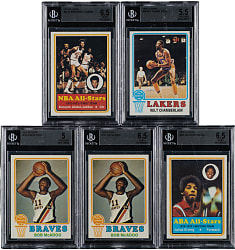1973-1974 Topps Basketball Hall of Fame BVG-Graded Collection (5) Including Kareem Abdul-Jabbar, Wilt Chamberlain, and Bob McAdoo Rookie
