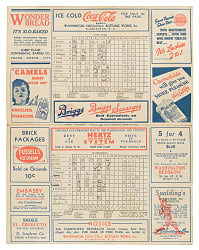 1938 Washington Senators (vs. New York Yankees) Scorecard with Lou Gehrig and Joe DiMaggio in Lineup