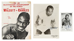 Ezzard Charles and Jersey Joe Walcott Signed Promotional Photo Pair Plus 1949 Heavyweight Championship Program