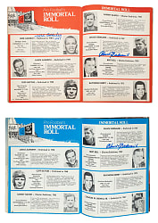 Signed Football Hall of Fame and Star Collection on Two Souvenir Yearbooks and Two Sheets (27 Total Signatures)