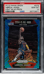 2015-2016 Panini Prizm Basketball #375 LeBron James Light Blue Prizm #62/199 PSA GEM MINT 10