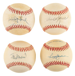 Hall of Fame and Star Single-Signed Baseball Collection (4) Including Musial, Ford, Jackson, and Bauer