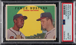 1959 Topps #212 Fence Busters with Hank Aaron and Eddie Mathews PSA NM-MT 8