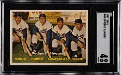 1957 Topps #400 Dodgers' Sluggers with Hodges, Campanella, and Snider SGC VG/EX 4