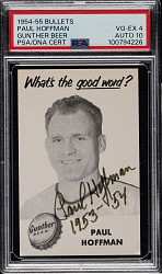 Signed 1954-1955 Gunther Beer Baltimore Bullets Basketball Paul Hoffman PSA VG-EX 4 with GEM MINT 10 Signature