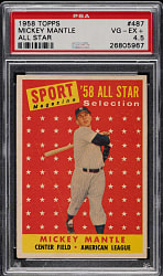 1958 Topps #487 Mickey Mantle All-Star PSA VG-EX+ 4.5