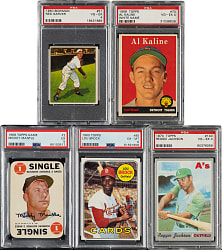 1950 to 1970 Topps and Bowman Hall of Fame and Star PSA-Graded Collection (5) Including Mickey Mantle