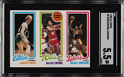 1980-1981 Topps Basketball Larry Bird/Julius Erving/Magic Johnson Rookie SGC EX+ 5.5