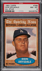 1962 Topps #398 Don Drysdale All-Star PSA NM-MT 8