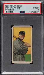 1909-1911 T206 White Border Sam Crawford with Bat PSA GOOD 2 - Polar Bear Back