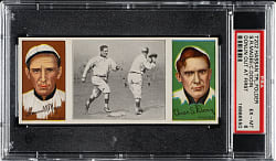 1912 T202 Hassan Triple Folder "Donlin Out at First" Dooin/Magee PSA EX-MT 6