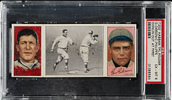 1912 T202 Hassan Triple Folder "Donlin Out At First" Phillippe/Gibson PSA EX-MT 6