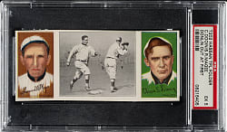 1912 T202 Hassan Triple Folder "Donlin Out at First" Dooin/Magee PSA EX 5