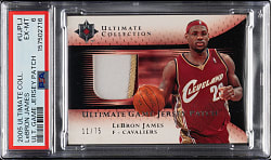 2005-2006 Upper Deck Ultimate Collection Ultimate Game Jersey Patches Basketball #UJP-LJ LeBron James #11/75 PSA EX-MT 6