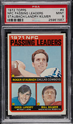 1972 Topps Football #4 NFC Passing Leaders with Roger Staubach PSA MINT 9