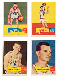 1957-1958 Topps Basketball Collection (4): Slater Martin Rookie, Bob Pettit Rookie, George Dempsey, and Jack McMahon