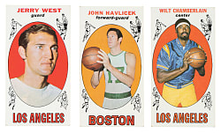 1969-1970 Topps Basketball Hall of Fame Trio: Wilt Chamberlain, Jerry West, and John Havlicek Rookie