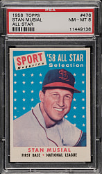 1958 Topps #476 Stan Musial All-Star PSA NM-MT 8