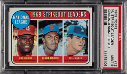 1969 Topps #12 NL Strikeout Leaders with Fergie Jenkins and Bob Gibson PSA MINT 9
