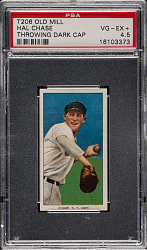 1909-1911 T206 White Border Hal Chase Throwing Dark Cap PSA VG-EX+ 4.5 - Old Mill Back