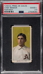 1909-1911 T206 White Border Chief Bender Portrait PSA GOOD+ 2.5 - El Principe de Gales Back
