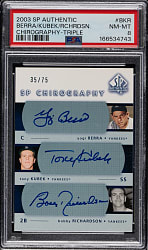 2003 Upper Deck SP Authentic Chirography #BKR Yogi Berra/Kubek/Richardson Triple #35/75 PSA NM-MT 8