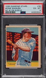 1934-1936 R327 Diamond Stars #30 Heinie Manush No "W" on Sleeve (1936 Blue Back) PSA EX-MT 6