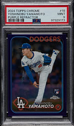 2024 Topps Chrome #18 Yoshinobu Yamamoto Purple Refractor #228/250 PSA MINT 9