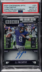 2024 Panini Contenders Conference Ticket Football Autographs #101 J.J. McCarthy Variation PSA NM-MT 8 with GEM MINT 10 Signature