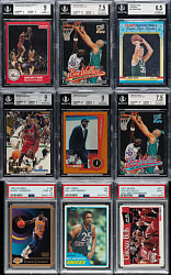 1981 to 1999 Topps, Star, and Fleer Basketball Hall of Fame and Stars PSA- and BGS-Graded Collection (9) Including Larry Bird, Magic Johnson, and two Ben Wallace Rookies