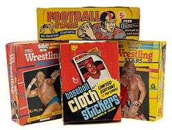 1961 to 1985 Topps, O-Pee-Chee, and Nu-Card Baseball, Football, and Wrestling Display Box Collection (4)